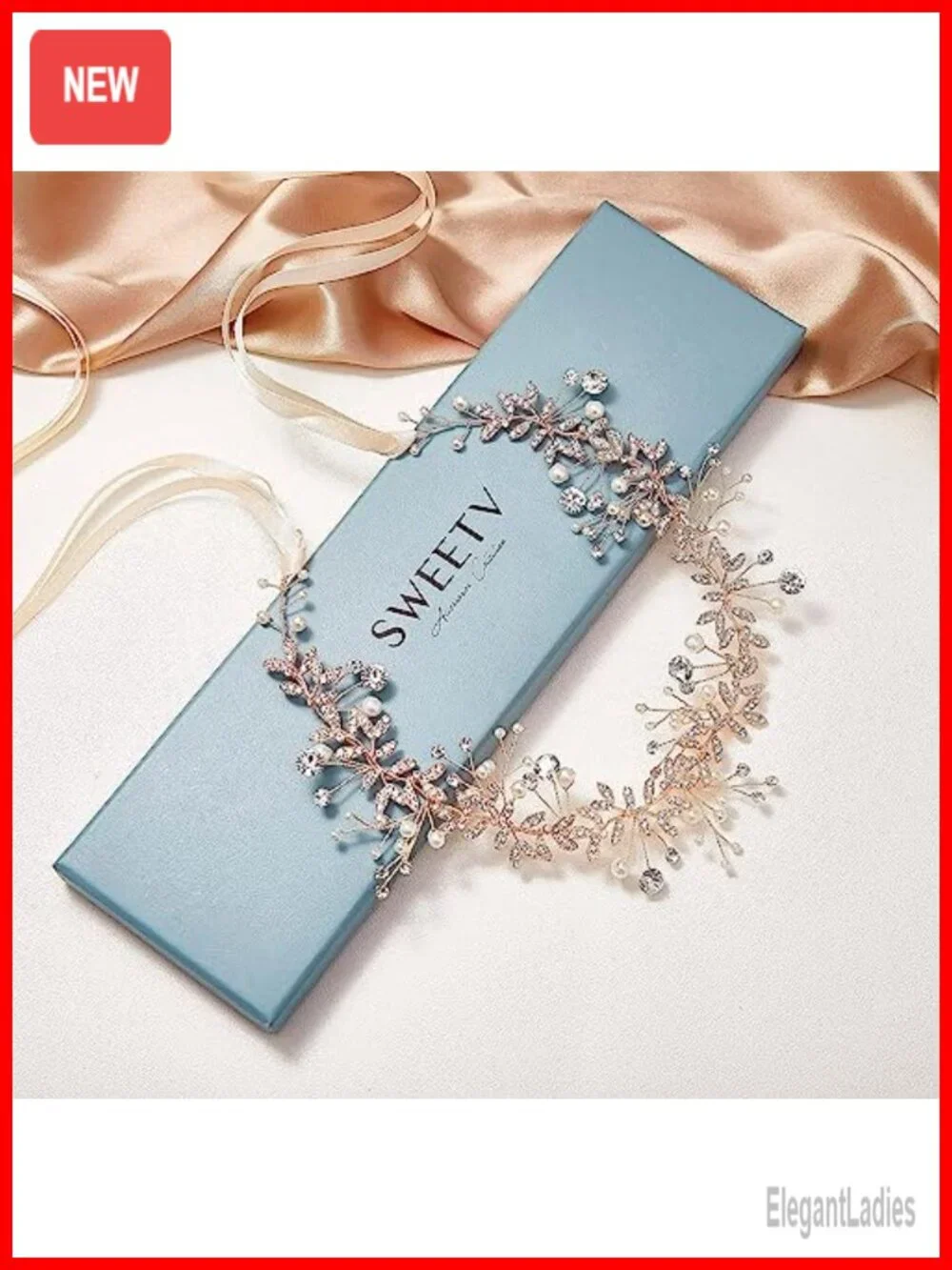 Bridal Headband Hair Vine with Crystal and Pearl Details